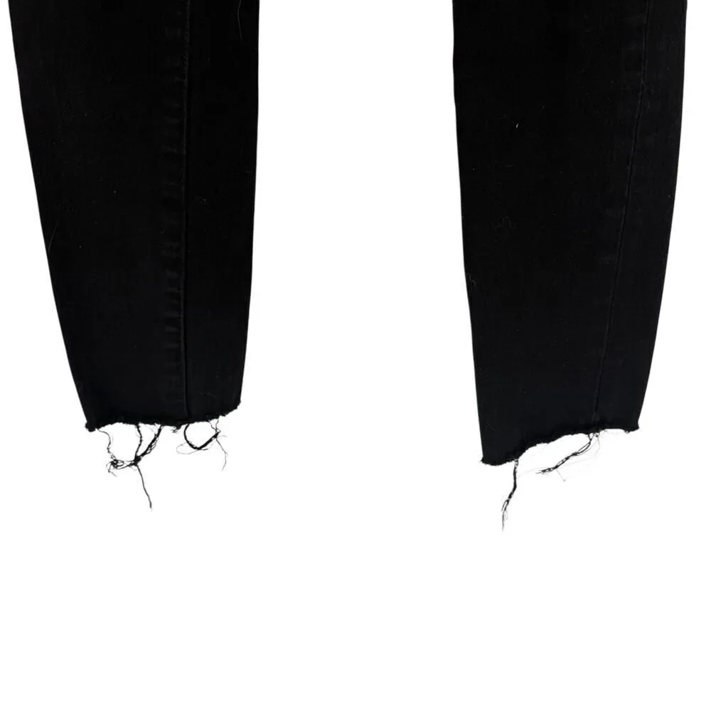 Madewell Jeans Size 24 Black Distressed Stretch 11 Inch High Rise Skinny Frayed